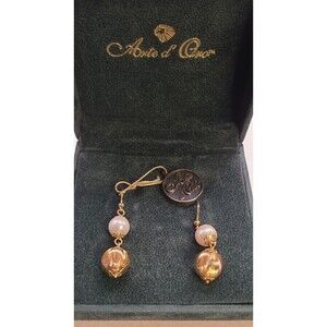 14 K Yellow Gold Pearl & Satin Gold Sphere Earrings By Arte d'Oro Italy